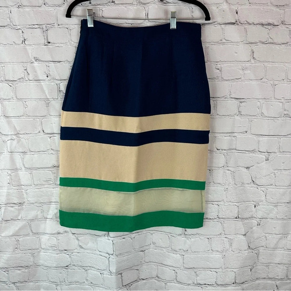 Harlyn anthropologie midi pencil skirt with sheer panel stripe at bottom small - Picture 3 of 8